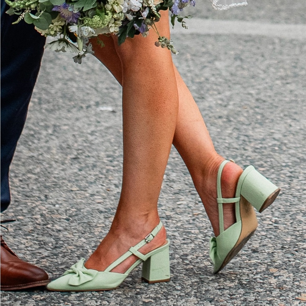 Green Block Heel Slingback Sandals